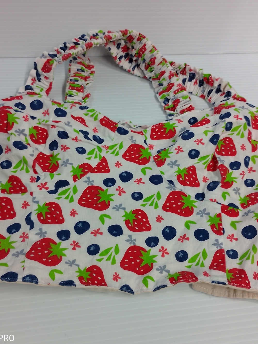 Women's Corset Strawberry Print Elastic Strap Top - White/Red